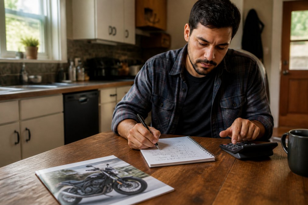 Infographic calculating down payment requirements for bad credit financing motorcycle loans