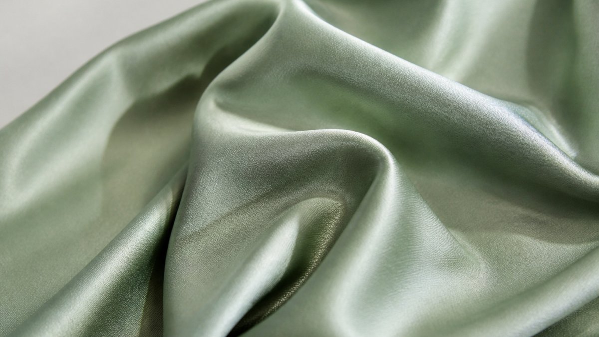 Close-up of soft bamboo viscose fabric with delicate sateen weave, showing lustrous smooth surface texture against neutral background with natural lighting