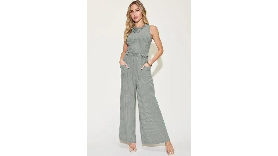 Basic Bae Ribbed Tank and Wide Leg Pants Set
