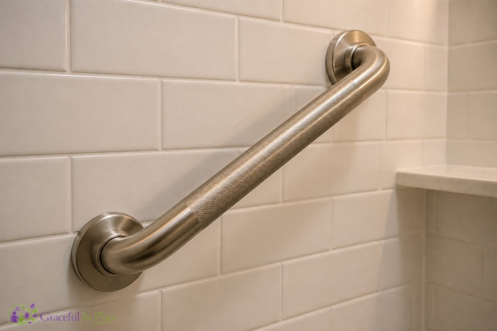 Professional illustration showing bathroom grab bars
