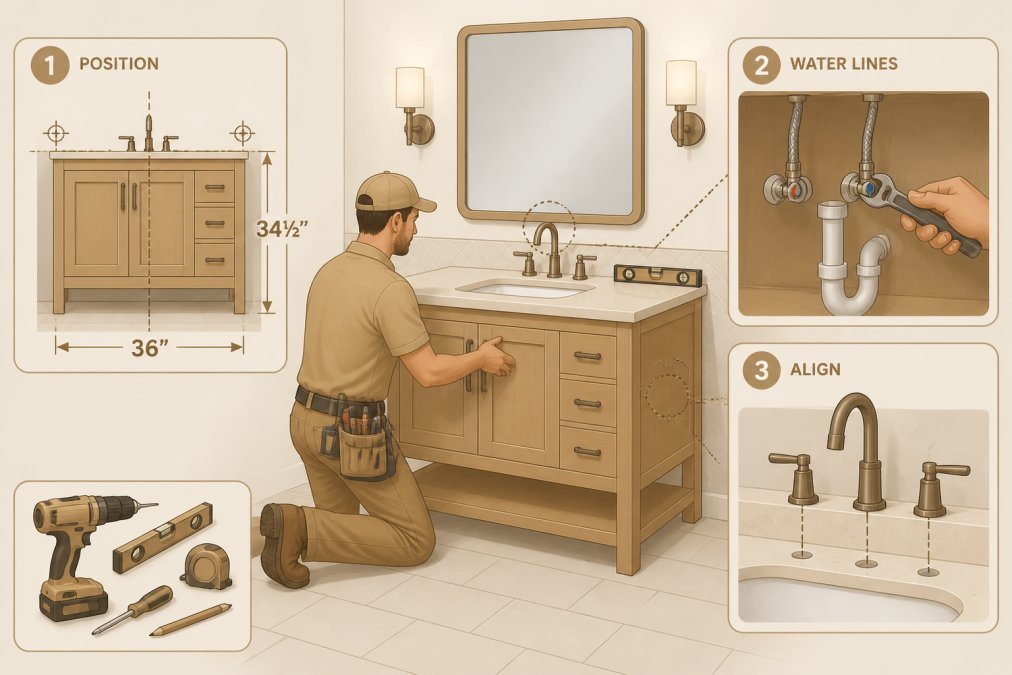 Software tools interface for bathroom vanity installation