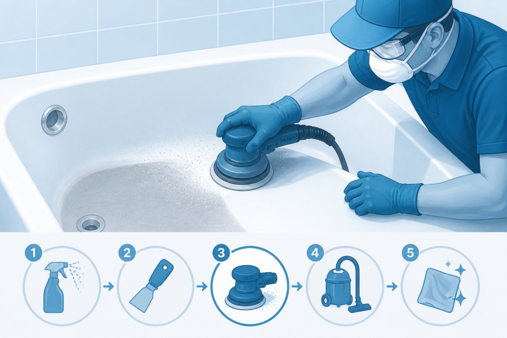 Professional illustration showing bathtub refinishing process