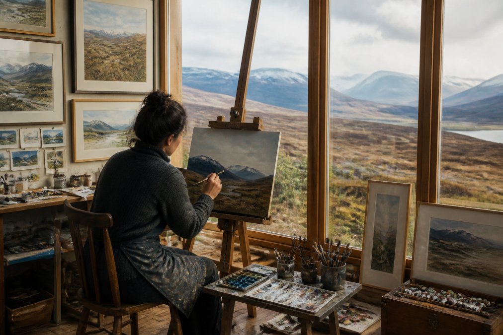 Professional illustration showing Highland for buying art from highlands