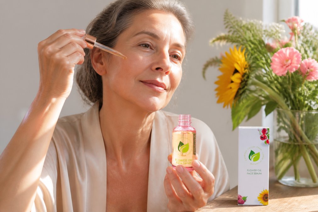 Professional illustration showing Woman for farm to face skincare