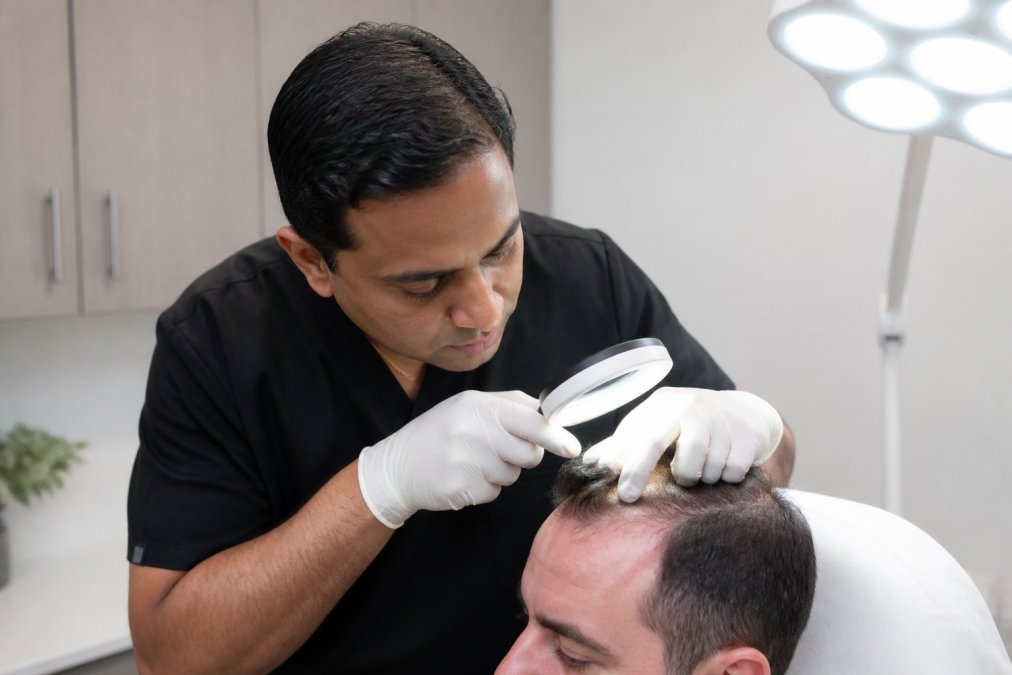Educational diagram explaining board-certified and physician and clean concepts for follicular unit extraction