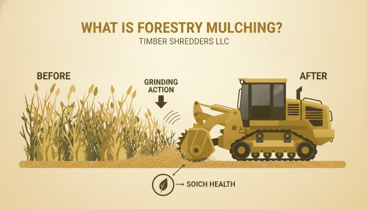 Educational diagram explaining benefits of forestry mulching for land