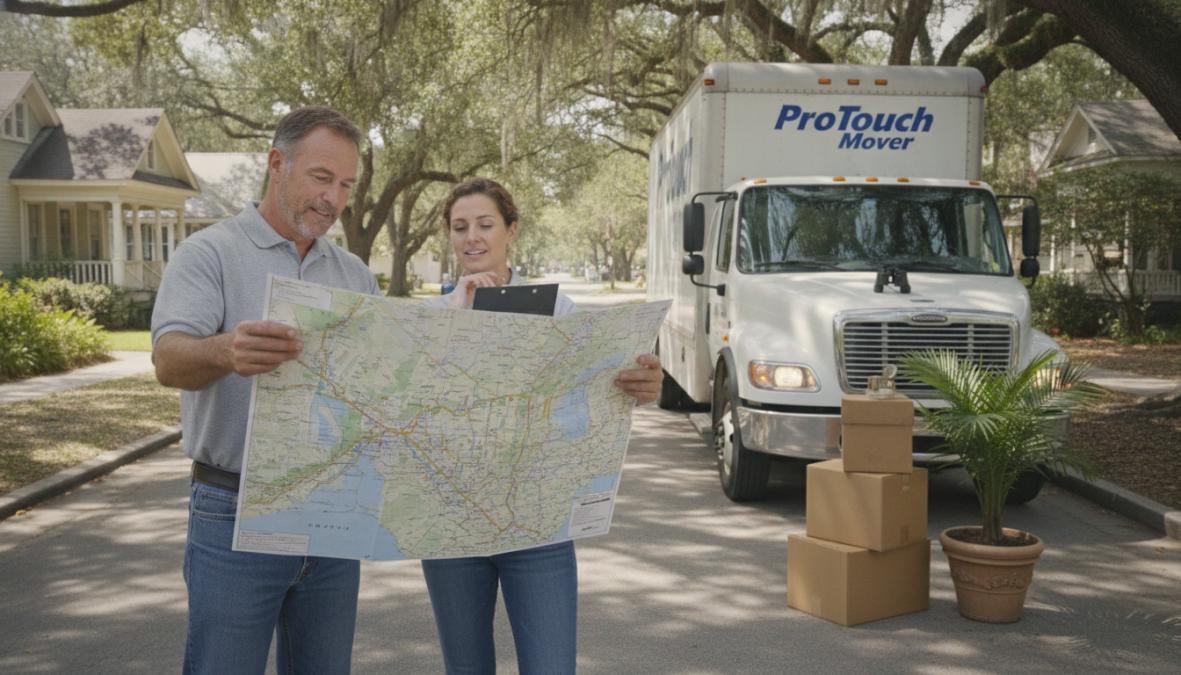 Benefits of Hiring Local Moving Services: A 2026 Guide 1 Professional moving crew efficiently loading a residential moving truck in a Jacksonville neighborhood, with careful attention to item placement and protection