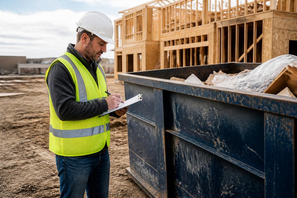 Construction manager tracking waste haul details for the benefits of LEED waste management reporting at a site.