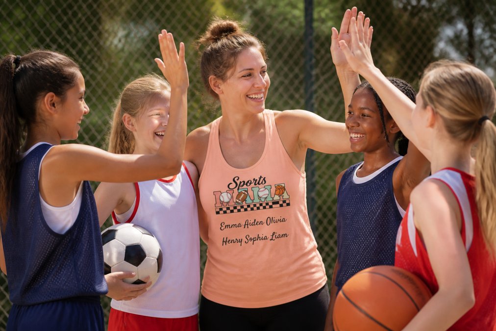 Diverse group of youth athletes huddled together, smiling and high-fiving after practice, showing camaraderie and emotional connection across different team environments