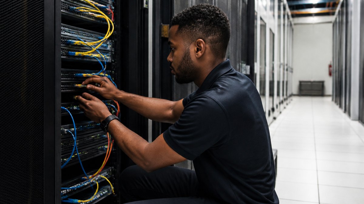 IT technician monitoring network dashboards for proactive managed IT support in a modern operations center.