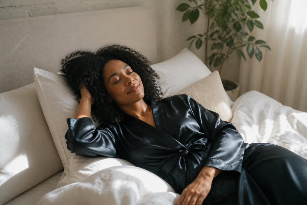 Professional illustration showing Black for benefits of silk for perimenopause night sweats