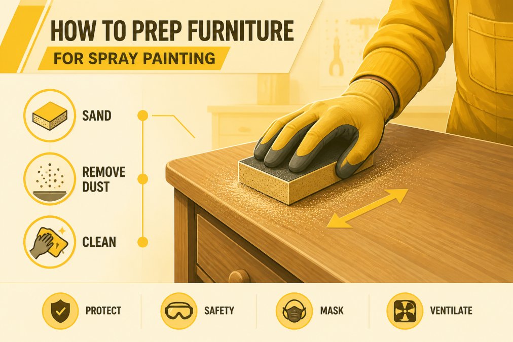 Step-by-step visual guide for spray painting furniture