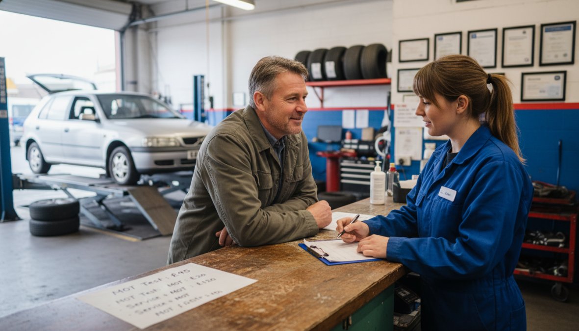 Professional illustration showing service and friendly and mechanic concepts for benefits of using a local MOT centre
