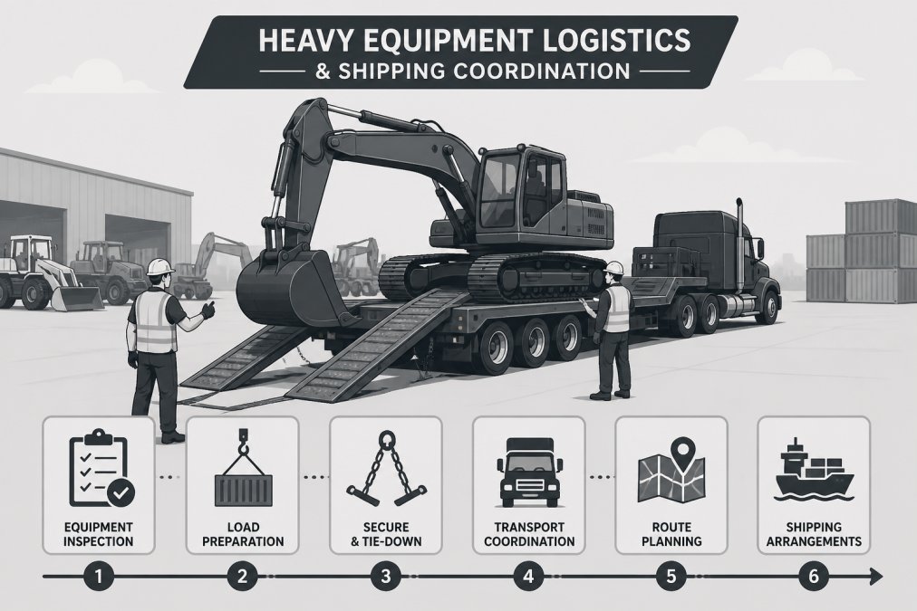 Professional illustration showing heavy equipment brokers