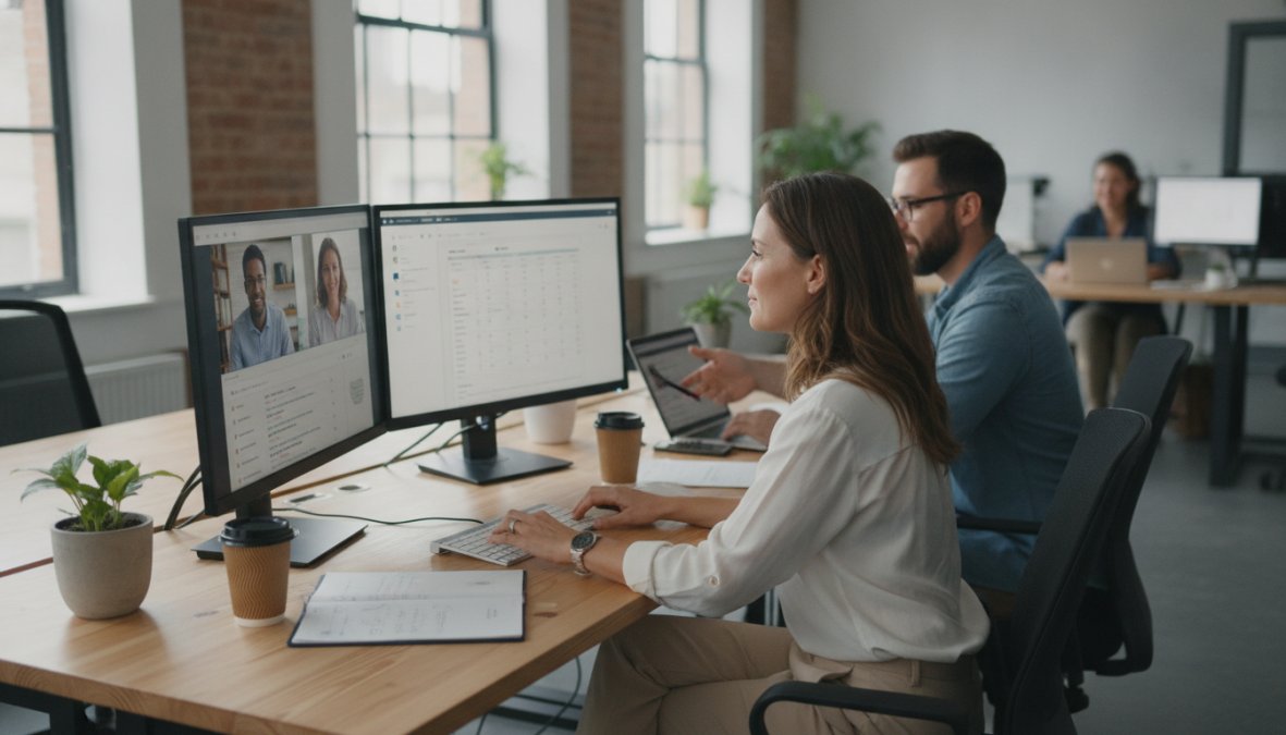 Illustration showing the benefits of remote and professional and working concepts for benefits of virtual office managers