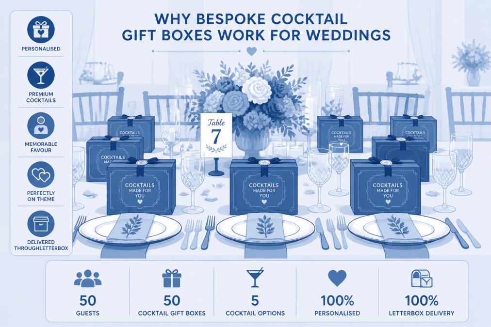 Professional illustration showing bespoke cocktail gift boxes