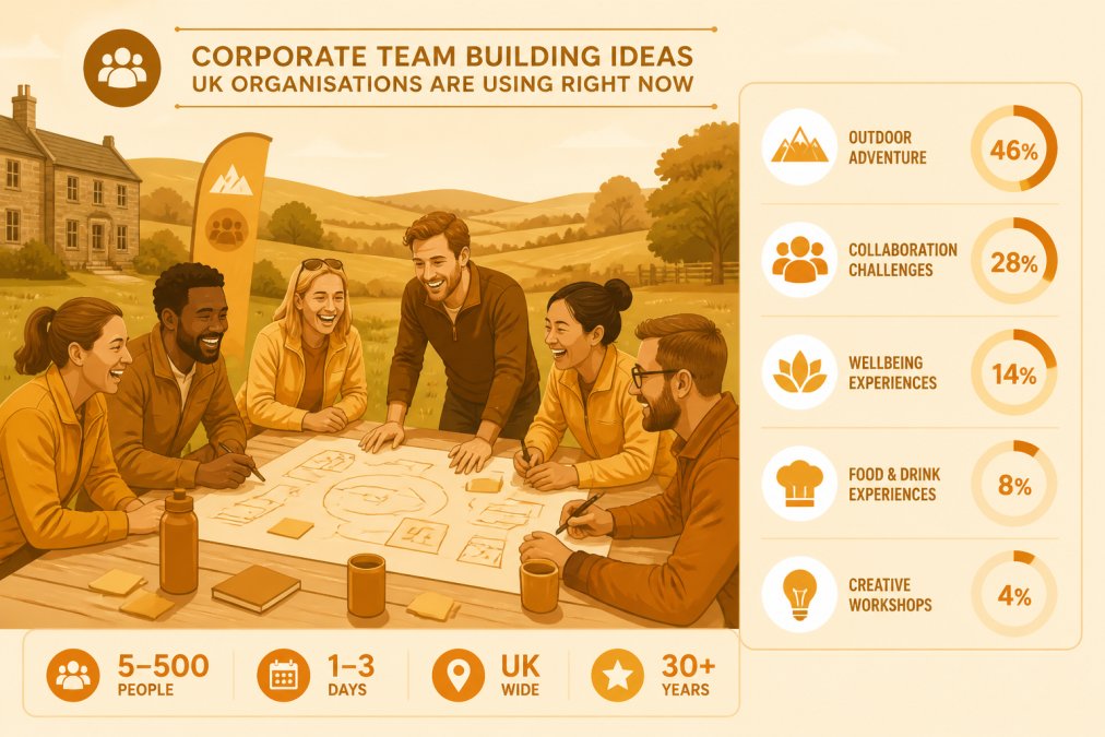 Professional illustration showing corporate away days