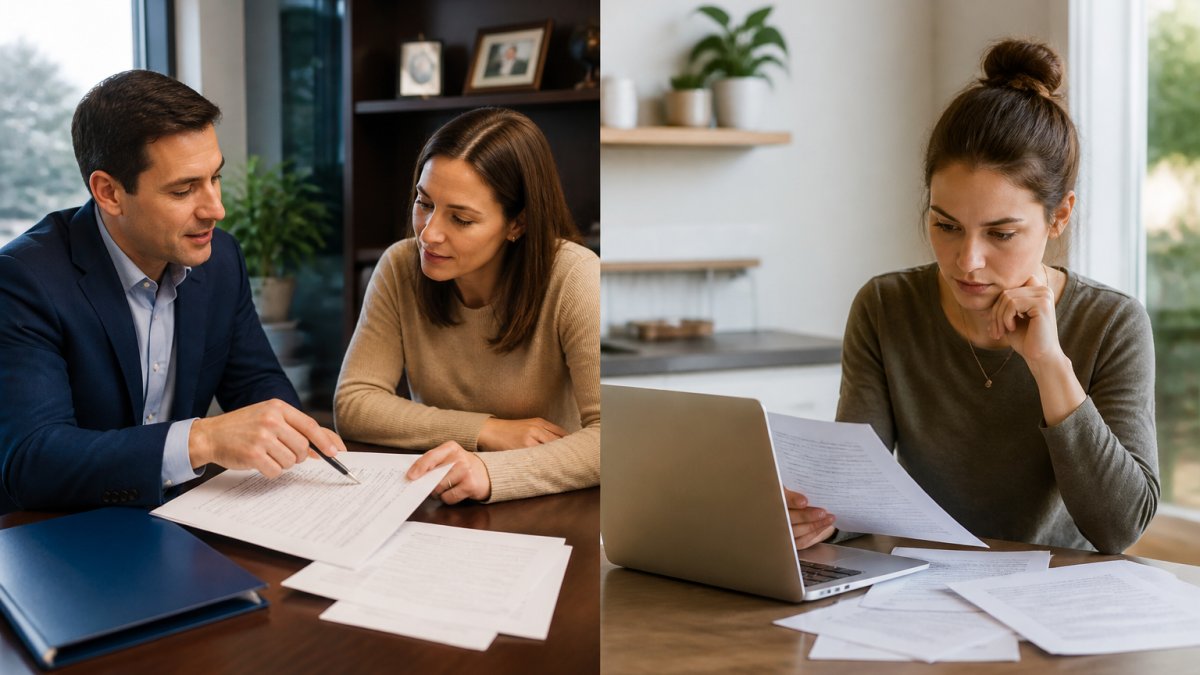 Insurance agent reviewing affordable life insurance options with a client during a professional desk consultation