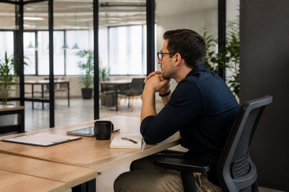 Sales professional reviewing best AI lead generation metrics on a computer monitor in a modern office