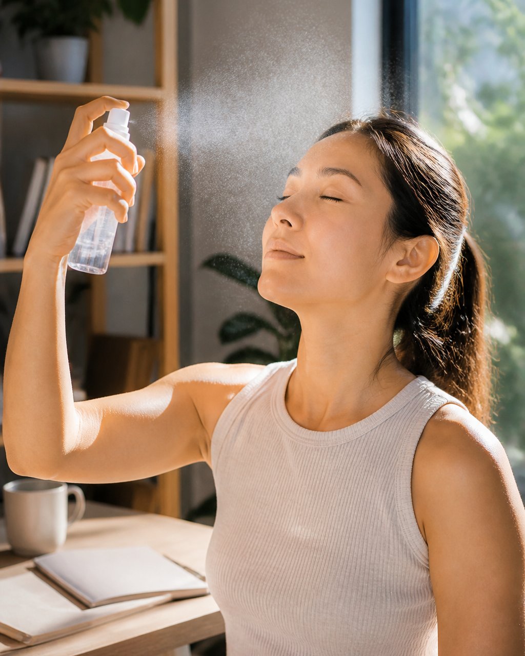 Gentle skincare routine featuring a refreshing facial mist