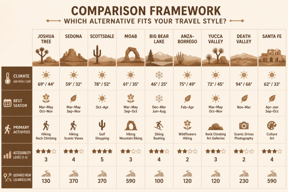 Visual comparison chart showing alternatives to palm springs