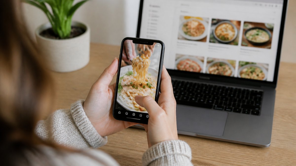 Infographic flow showing how to save social media videos to the best apps to manage recipes on your smartphone.