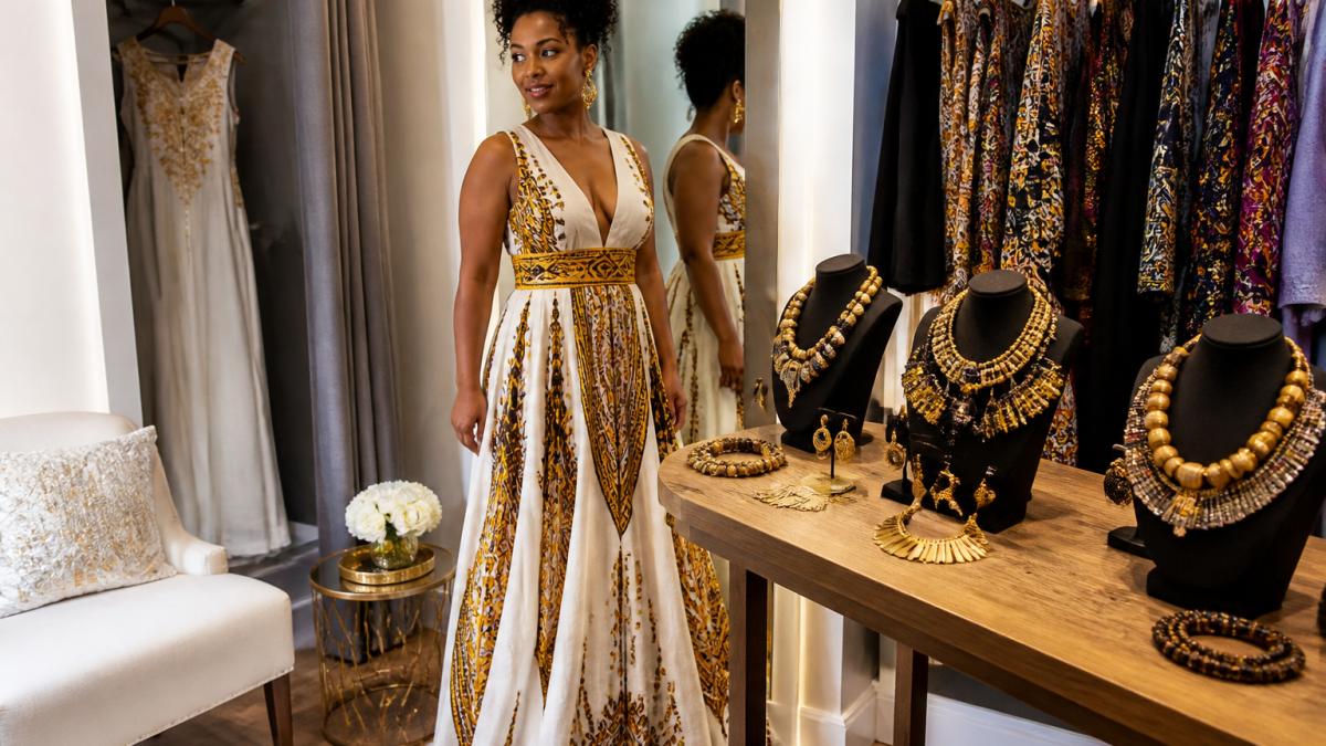 Infographic visualizing the best black owned fashion boutiques for elegant wedding attire and milestone events.