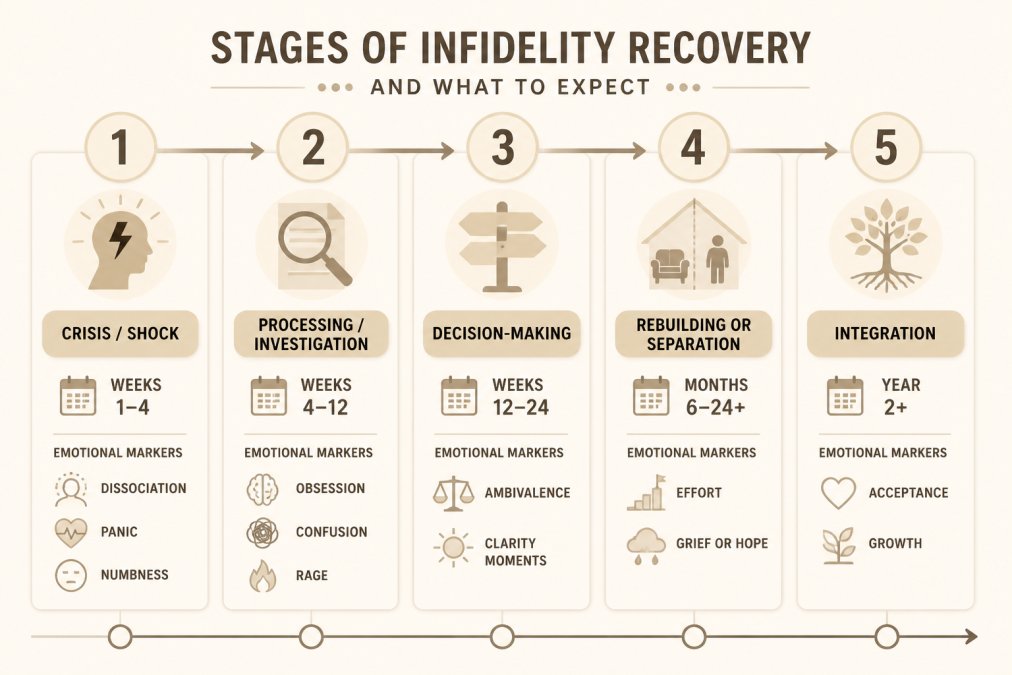Integration architecture showing Timeline, Stage, Crisis, Shock for best books for surviving spouse betrayal