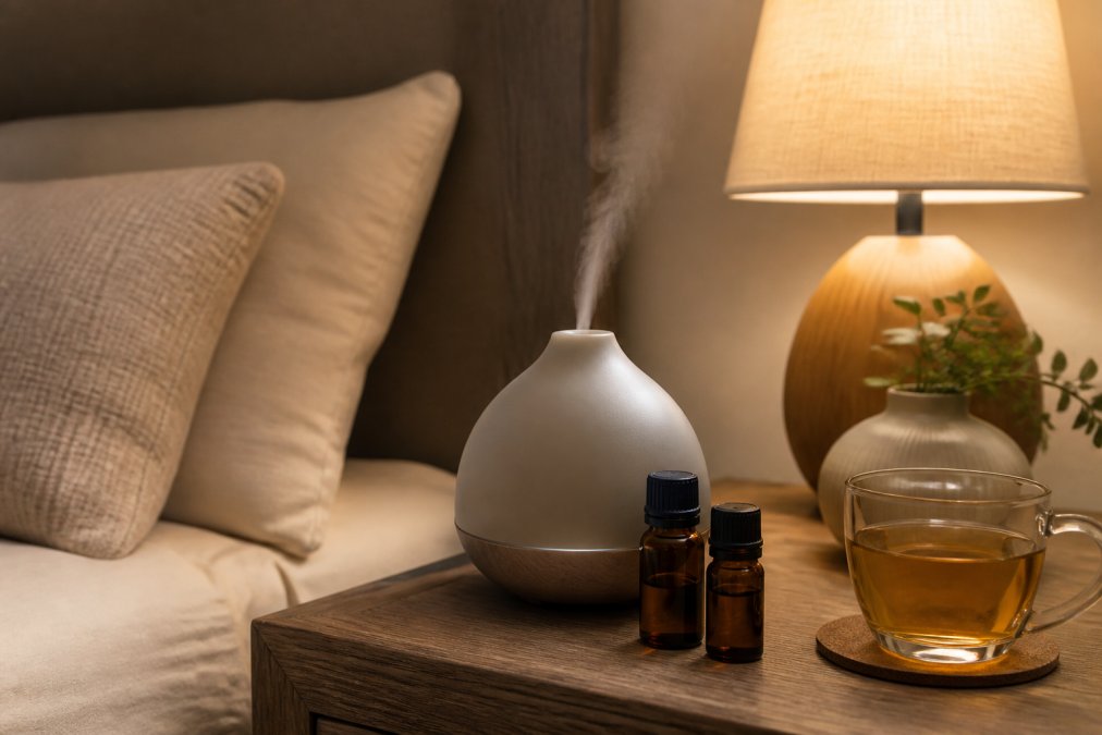 Comparison chart showing the calming effects of various essential oils for sleep and anxiety relief