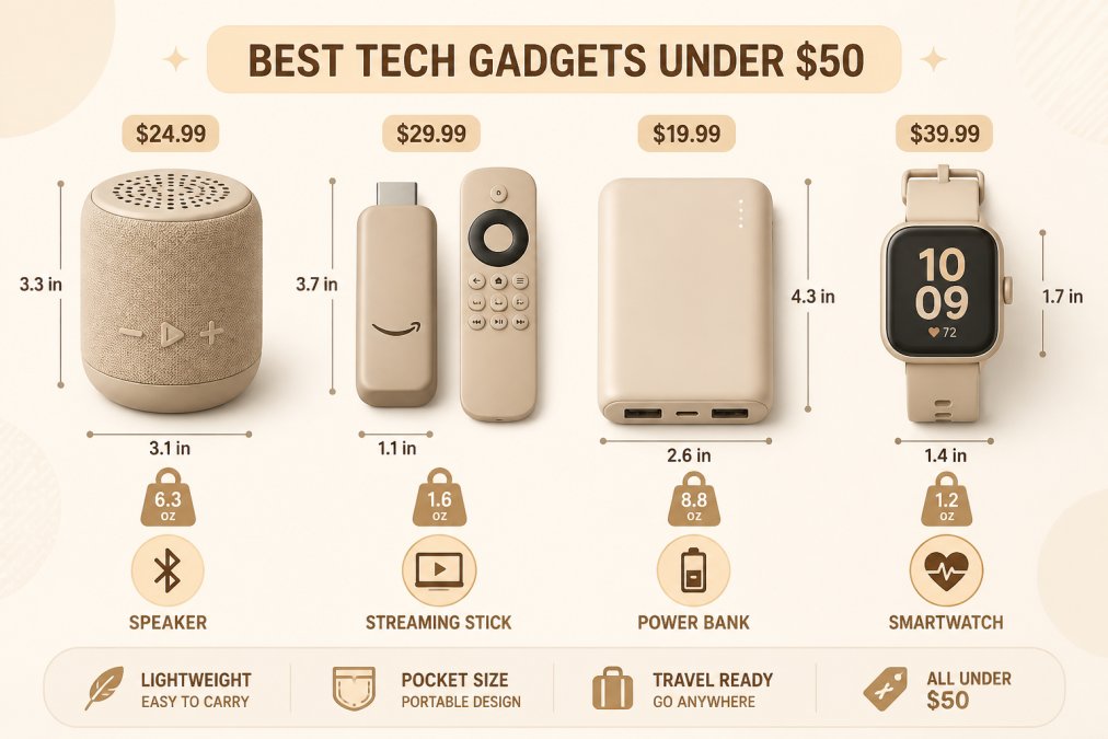 Professional illustration showing best budget gadgets