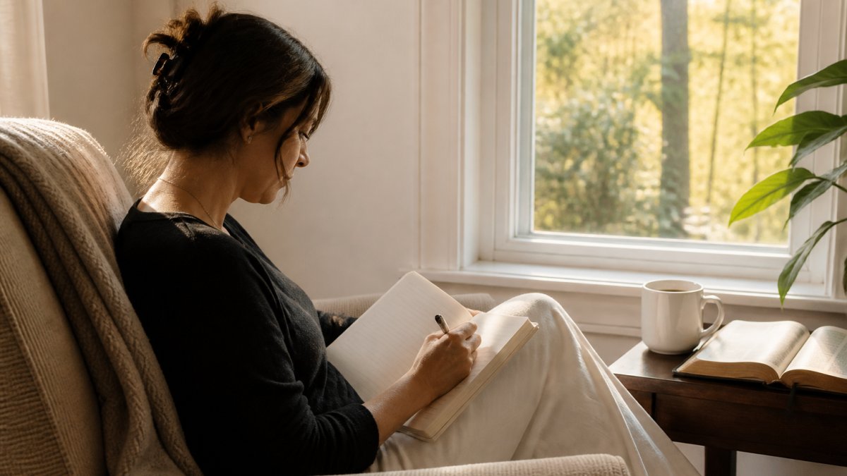 Step-by-step diagram illustrating how to use a personal journal for daily quiet time with God and scripture
