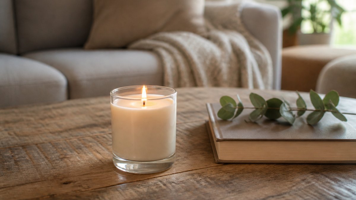 Infographic showing the step-by-step process of clean burning soy candle production and benefits