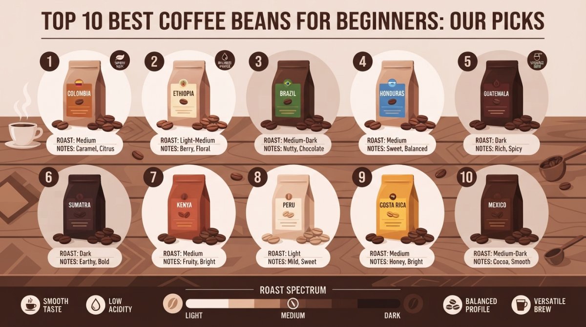 Professional illustration showing coffee beans for beginners
