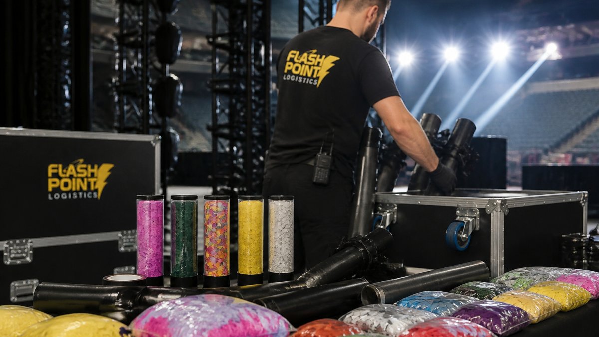 Infographic showing the process of loading confetti cannons from the best confetti and streamer bulk suppliers