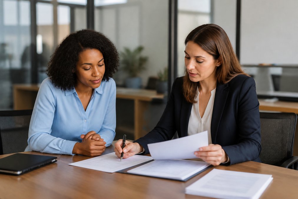 Healthcare entrepreneur reviewing compliance documents with the best consultants for assisted living startup