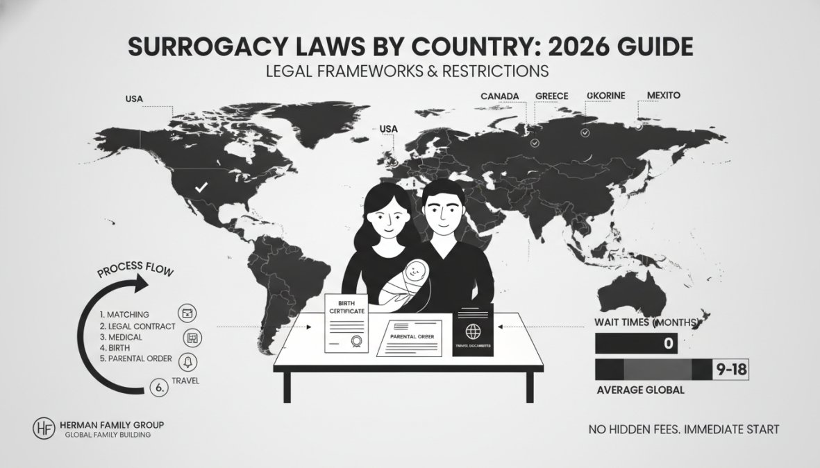 Professional illustration showing best countries for international surrogacy