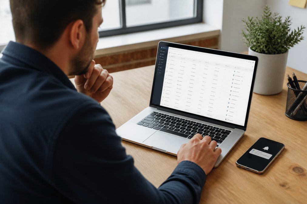 Comparison chart for the best CRM for home service lead management shown on a laptop and smartphone.