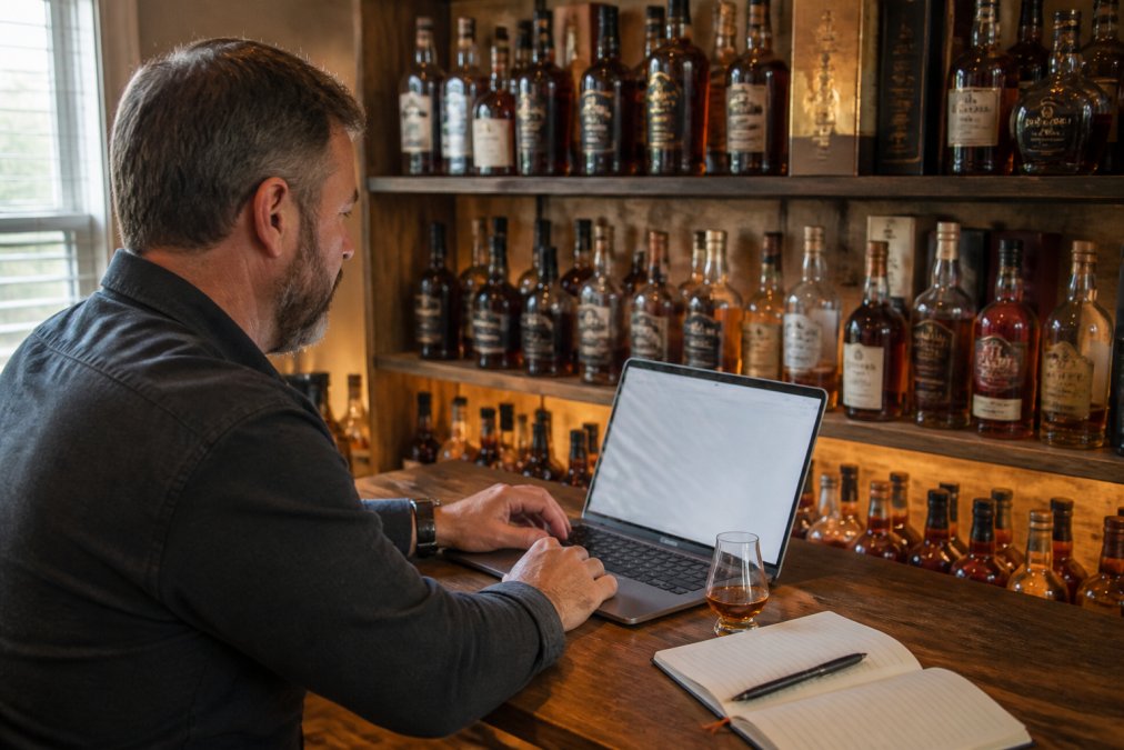 Professional illustration showing digital whiskey cellar organizer