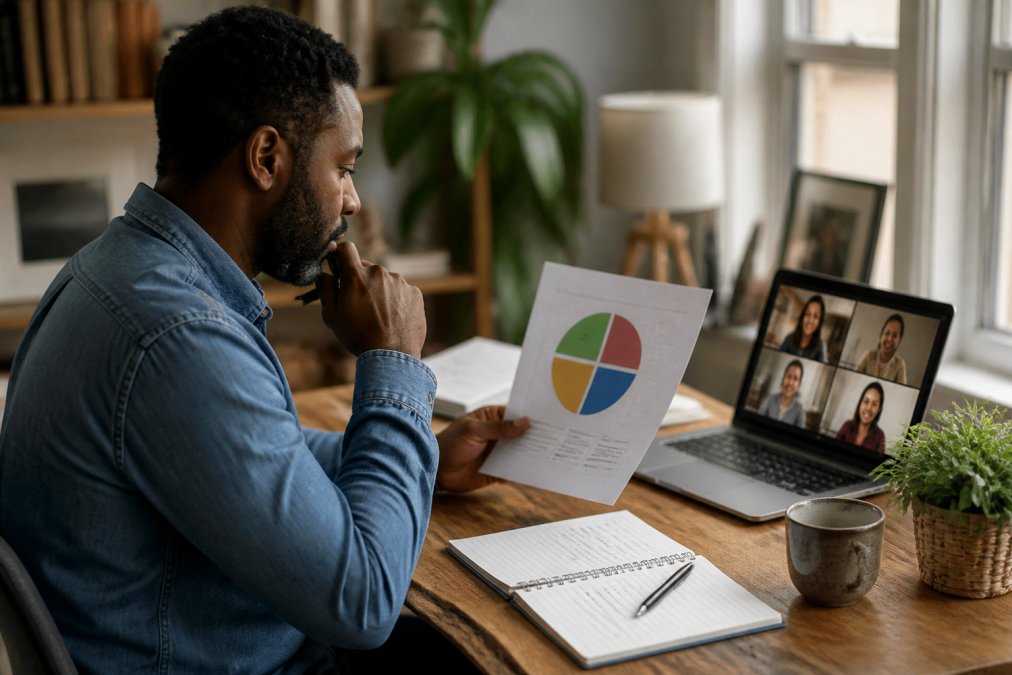 Professional illustration showing Remote, DiSC for DiSC assessment tools remote work