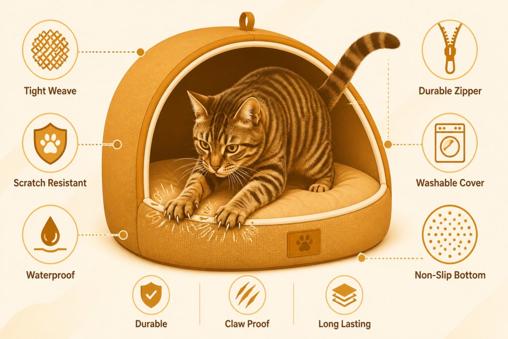 Professional illustration showing durable cat beds for active cats