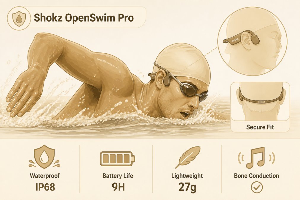 Professional illustration showing durable waterproof earphones for sports