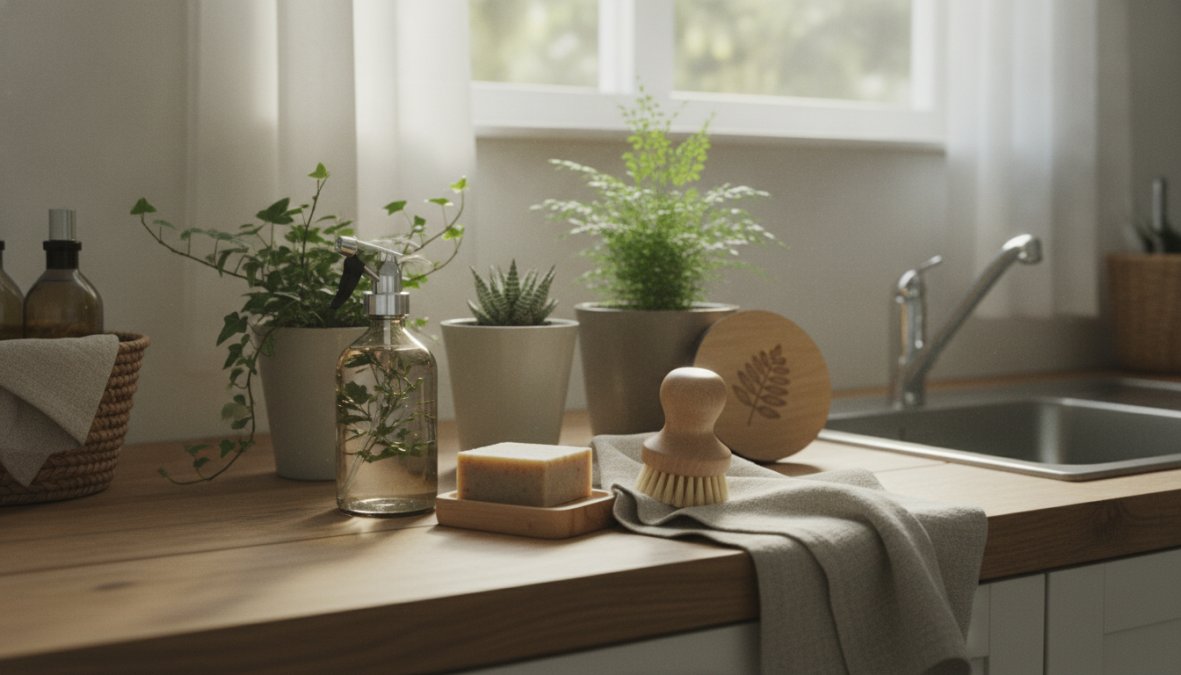 Professional illustration showing Flat for eco friendly household supplies