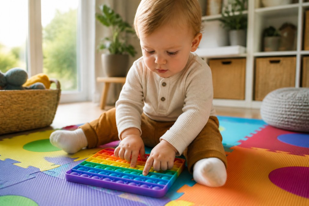 Illustration showing the benefits of toddler and sitting and colourful concepts for educational toys for toddlers
