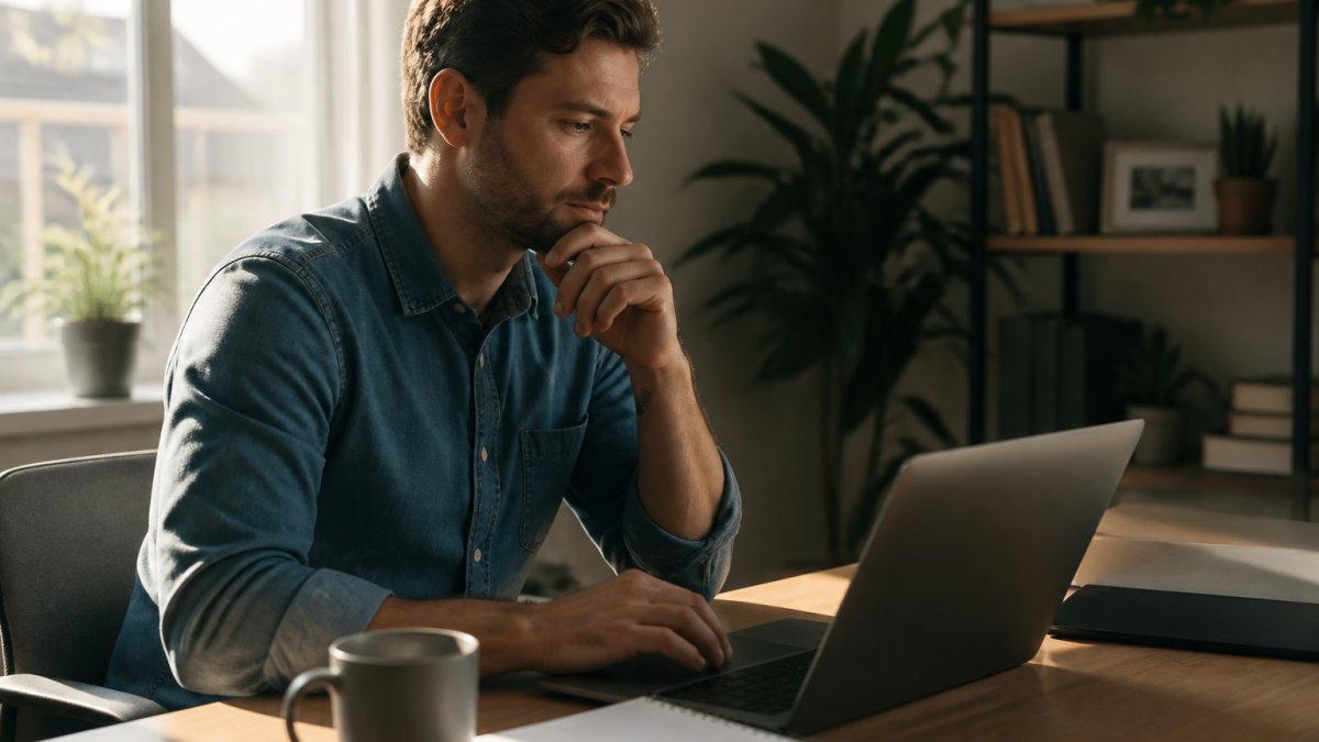 Best Email Blast Platform in 2026: A Hands-On Review A solo entrepreneur at a tidy home desk reviewing an email campaign dashboard on a laptop, coffee mug and notebook nearby, soft window light
