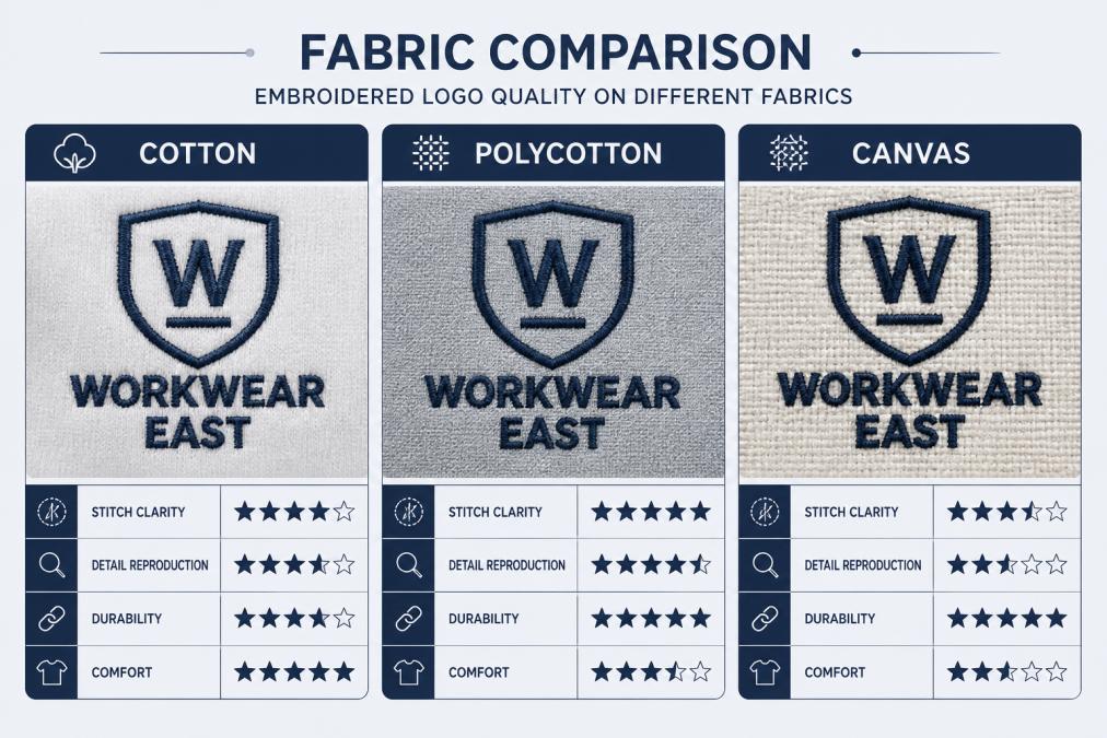 Visual comparison chart showing best fabric for embroidered staff uniforms