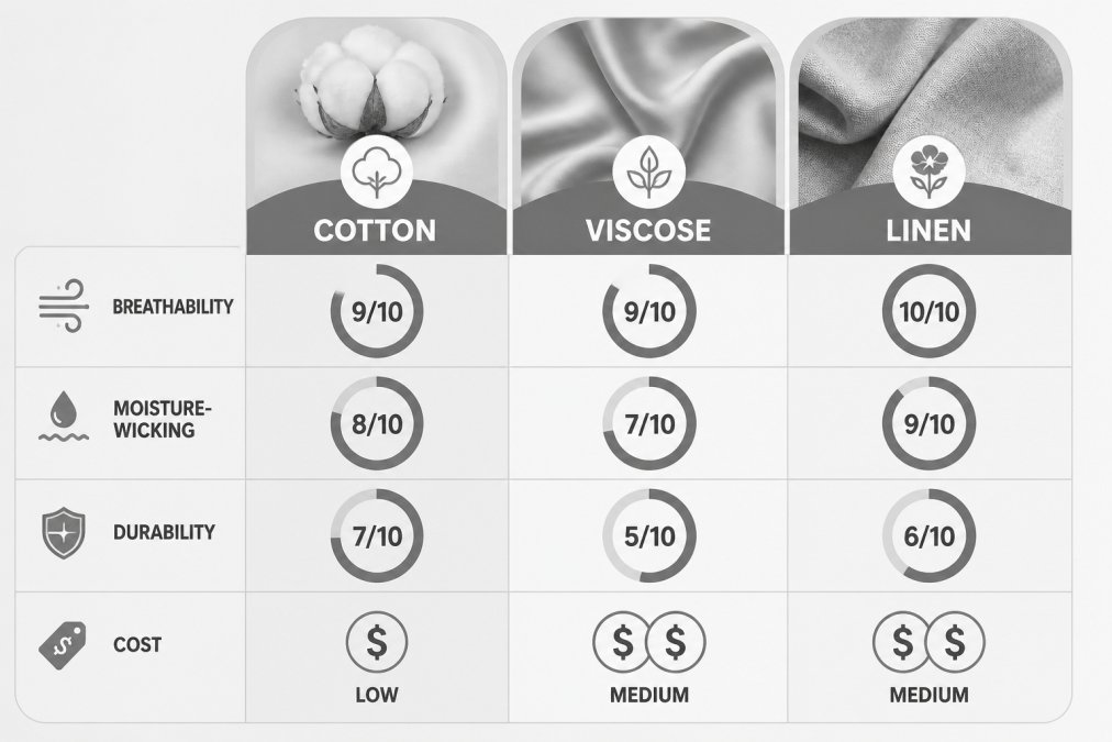 Visual comparison chart showing fabrics for plus size apparel