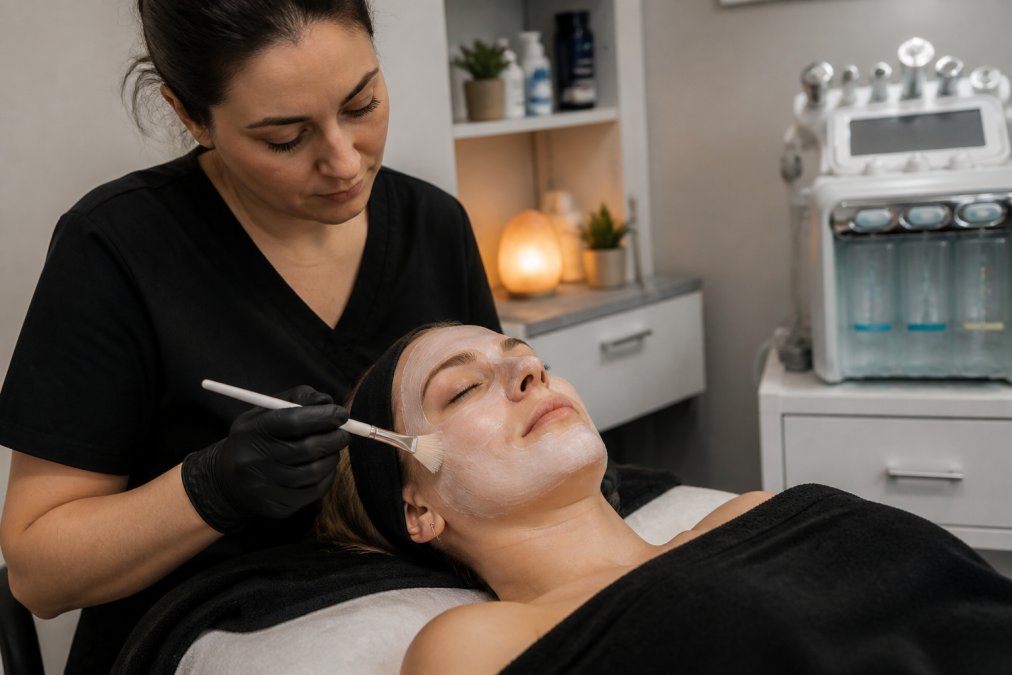 Professional illustration showing licensed and esthetician and gently concepts for best facial for sensitive skin