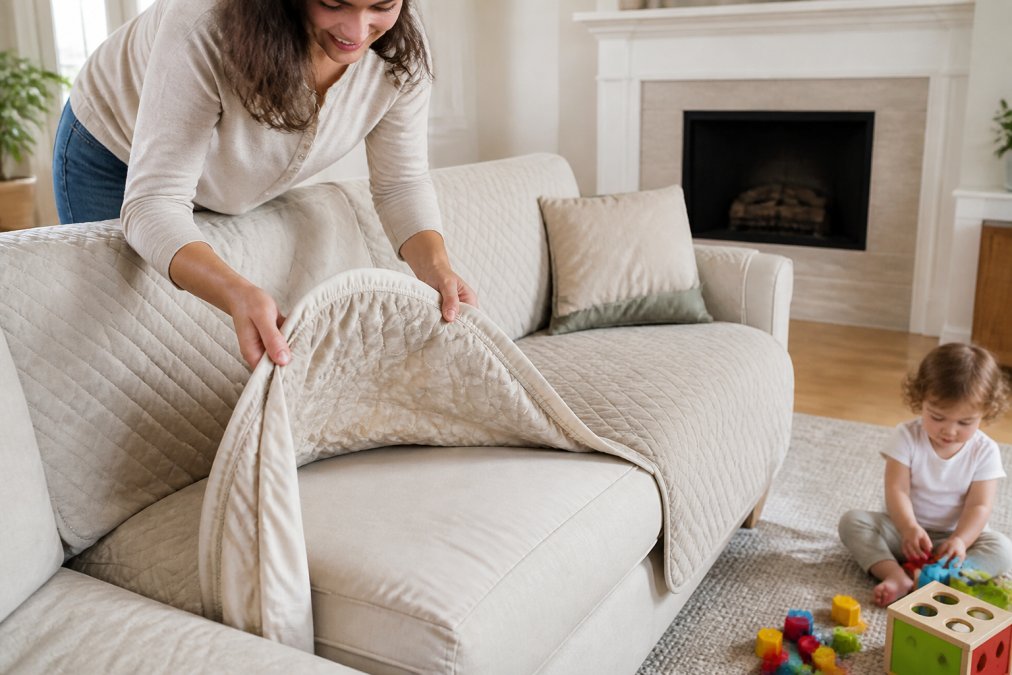 Step-by-step guide on how to install and wash elastic furniture covers for kids on sofa cushions