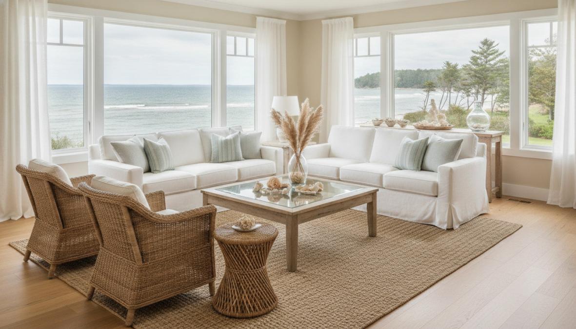 Professional illustration showing best furniture for coastal interior design