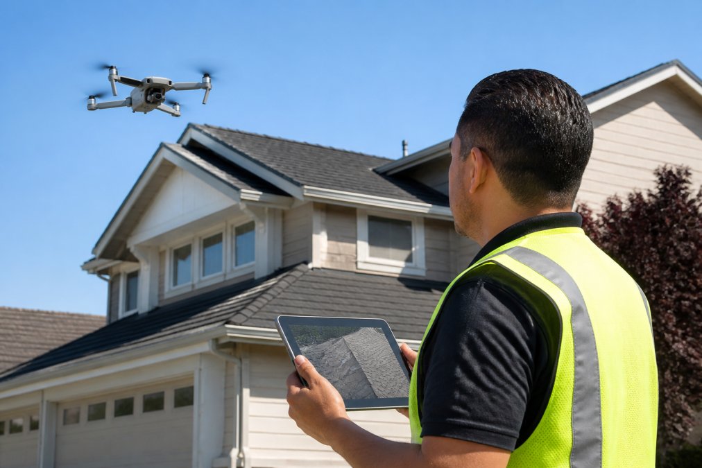 Diagram showing the drone roof inspection process as one of the effective home inspection alternatives.